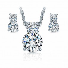 Stainless steel big stone silver color zircon jewelry set - JS497