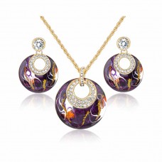 Stainless steel gold chain round shape enamel jewelry set - JS499