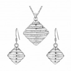 Stainless steel rhombus silver jewelry sets earring necklace - JS501
