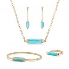 Stainless Steel Jewelry Set Blue Necklace Earrings Bracelet Ring - JS512