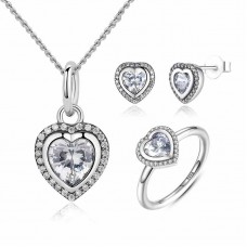 Silver Jewelry Set Sparkling Love Heart Valentine's Day Gift - JS518
