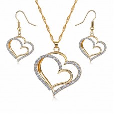 Two-tone Heart Pattern Crystal Jewelry Set Valentine's Day Gift - JS521