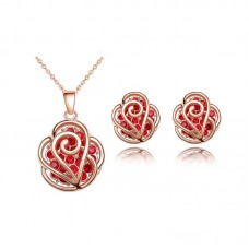 Valentines Day Gift Rose Rhinestone Flower Crystal Jewelry Set - JS523