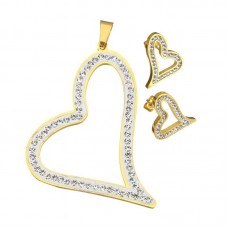 Stainless Steel Jewelry Love Heart With Rhinestone Jewelry Sets - JS524