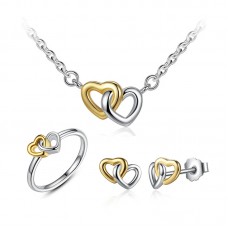 St. Valentine's Day Gift Double Heart Silver Gold Jewelry Set - JS525