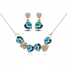 Valentines Day Gift Crystal Double Heart Fashion Jewelry Set - JS531