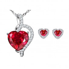 Silver Heart Jewelry Sets Pendant Earrings St. Valentine Gifts - JS534