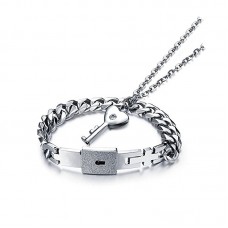Jewelry Sets Stainless Steel Love Lock Bracelets Key Pendant - JS544