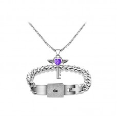 Lover Concentric Lock Key Pendant Bracelet Steel Jewelry Set - JS545