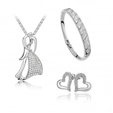Crystal Bridal Wedding Jewelry Sets Pendant Earrings Bangle - JS546
