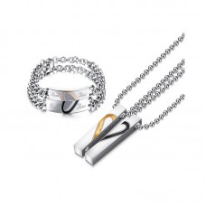Real Love Heart Bracelet Pendant Couple Stainless Steel Jewelry Set - JS547