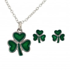 Green Clover St Patrick's Day Necklace Studs Jewelry Set - JS548