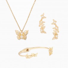 Stainless Steel Jewelry Set Butterfly Pendant Bangle Hook Earrings - JS550