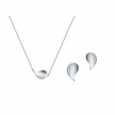 Stainless Steel Water Drop Necklace Stud Earrings Jewelry Set - JS557