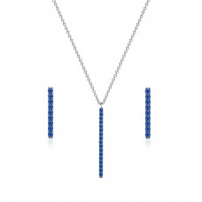 Sapphire Bar Stainless Steel Y Necklace Stud Earrings Jewelry Set - JS560