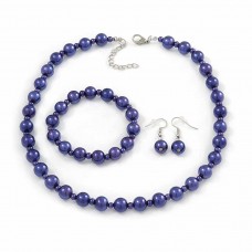 Round blue beads jewelry sets women necklace bracelet earrings - JS479
