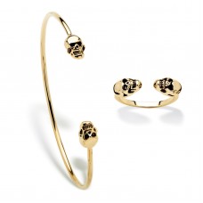 Stainless steel skull bangle and ring gold jewelry sets - JS483