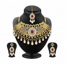 Gold plated bridal indian jewelry set with colorful Crystal - JS484