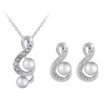 Stainless steel silver color crystal pearl note jewelry sets - JS481