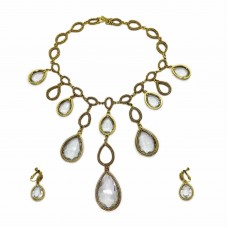 Stainless steel gold plated teardrop statement jewelry set - JS485