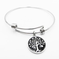 Stainless Steel Black Life Tree Bracelet Bangle - B489