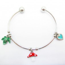 Stainless Steel Green Leaf Cute Mushroom Sweet Heart Bracelet Bangle - B492