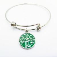 Stainless Steel Green Life Tree Bracelet Bangle - B493