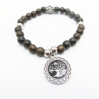 Stainless Steel Life Tree Sandalwood Bead Bracelet Bangle - B494