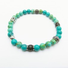 Stainless Steel Sandalwood Bead And Green Agate Bracelet Bangle - B501