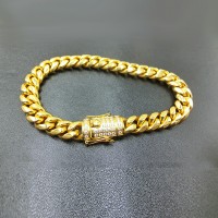 2018 Fashion Mens Gold Tone Heavy Cut Hip Hop StainlessSteel Chain Bracelet