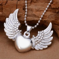 stainless steel angel pendant  ball chain necklace cubic zirconia necklace