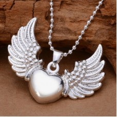 stainless steel angel pendant  ball chain necklace cubic zirconia necklace