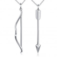 stainless steel Mens Womens Bow Arrow Couple Lovers Pendant Necklace