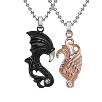 Women Men Lover Romantic Style Angle & Devil Wing Necklace Set