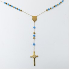 catholic rosary stock stainless steel chain blue beads cross pendant necklace