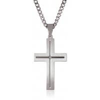 Men's Stainless Steel Cross Necklace with Diamond Accent, 24"