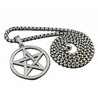 Men Pagan Wicca Inverted Star Pentagram Stainless Steel Pendant Necklace Chain
