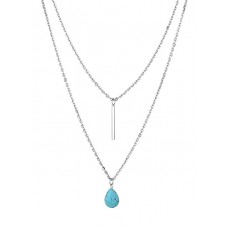 Stainless Steel Synthetic Turquoise Pendant Double Long Necklace