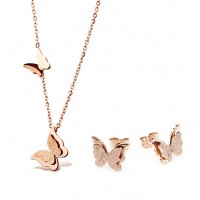 Rose Gold butterfly Pendant Necklace Stainless steel Fashion Women Jewelry
