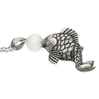 Controse Women's Silver-Toned Stainless Steel Koi & Cat Eye Necklace 18" plus 2" extender