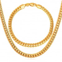 Men Hip Hop Chunky Chain Stainless Steel/Black Gum/18K Gold Plated Jewelry Necklace