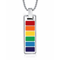 Stainless Steel LGBT Gay Pride Rainbow Rectangular Pendant Necklace for Gay and Lesbian