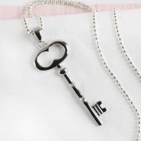 Silver plated Key With CZ Stainless Steel Necklace- N1013