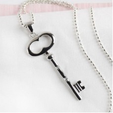 Silver plated Key With CZ Stainless Steel Necklace- N1013