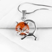 Little Kitty Amber Stainless Steel Pendant- N1015