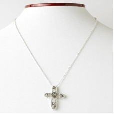 Glittering Marcasite And Silver plated Stainless Steel Cross Necklace- N1016