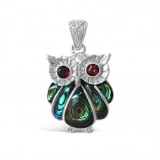 Silver Paua Owl Pendant - N1026