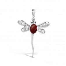 Apple Coral Dragon Fly Pendant - N1027