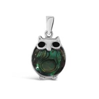 Silver Paua Round Owl Pendant - N1033