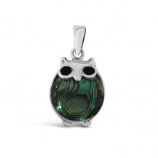 Silver Paua Round Owl Pendant - N1033